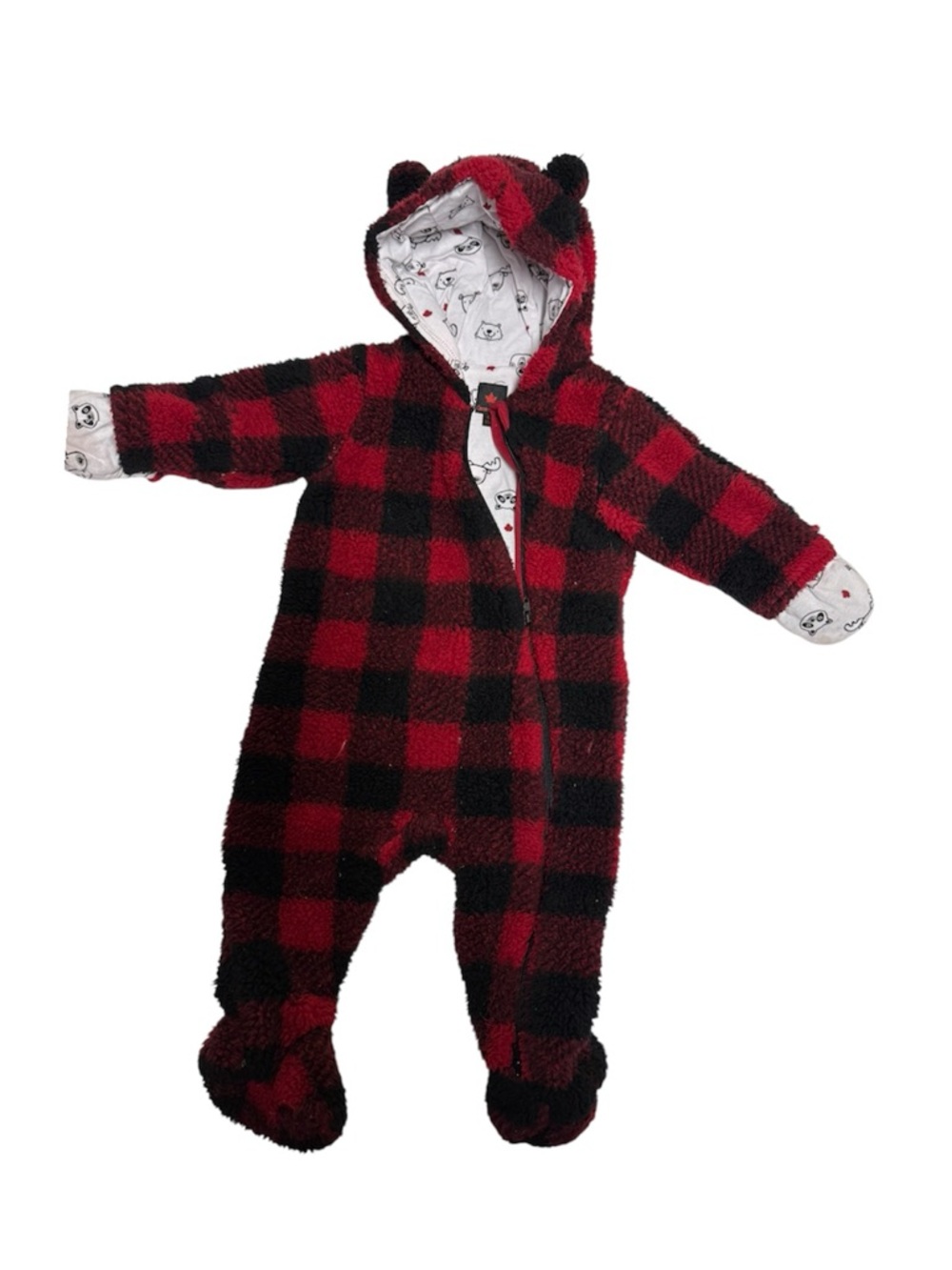 🫐3for15$🫐Cozy Red and Black Buffalo Plaid Fleece Footed One-Piece for Kids